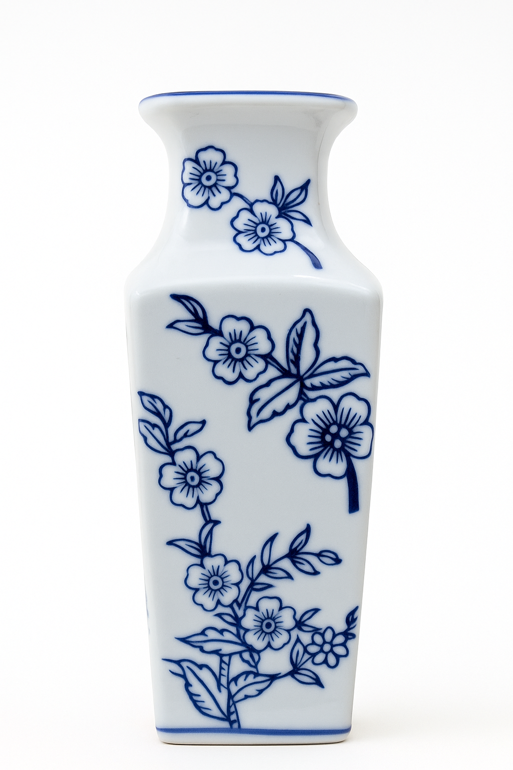 Blue & White Porcelain Vase – Oriental Floral Design