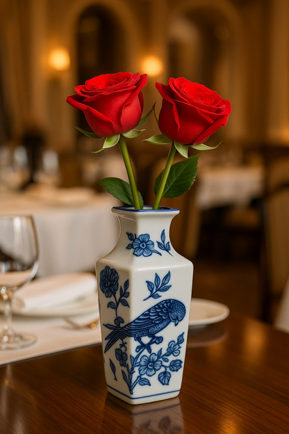 Blue & White Porcelain Vase – Oriental Floral Design