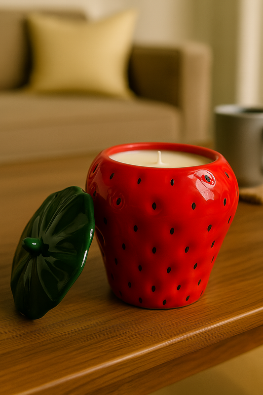 Strawberry Glow Candle Jar | Luxury Handcrafted Ceramic Candle | Idle for Gifting & Home Décor