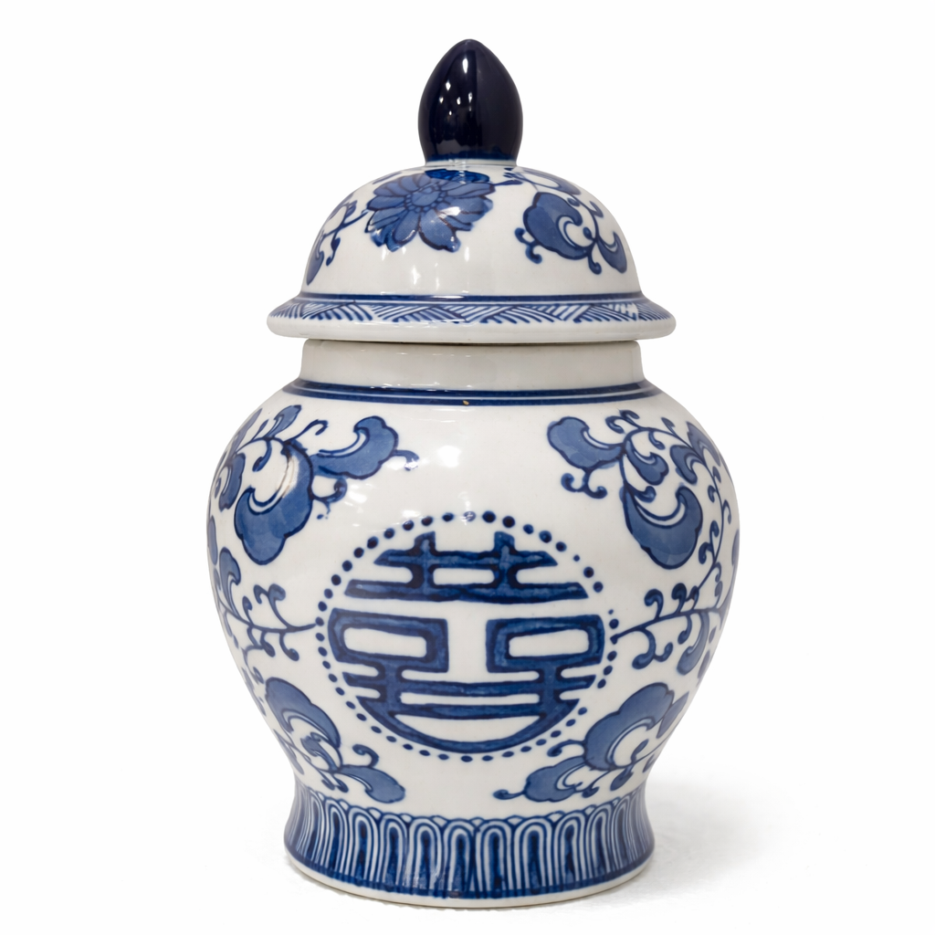 House of Elegance Hub Handcrafted Porcelain Ginger Jar with Lid | Blue & White Lidded Urn | 23 cm Height, 15 cm Width | Traditional Decorative Jar for Living Room, Tabletop & Home Décor