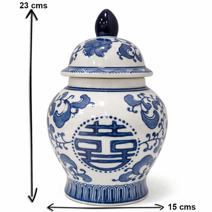House of Elegance Hub Handcrafted Porcelain Ginger Jar with Lid | Blue & White Lidded Urn | 23 cm Height, 15 cm Width | Traditional Decorative Jar for Living Room, Tabletop & Home Décor