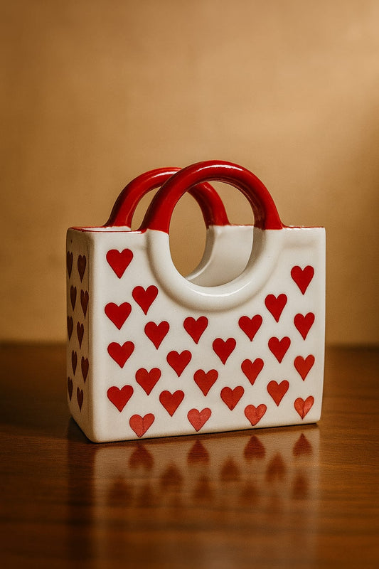 Ceramic White Cutlery Holder with Red Heart – Kitchen Cutlery Rack & Organizer