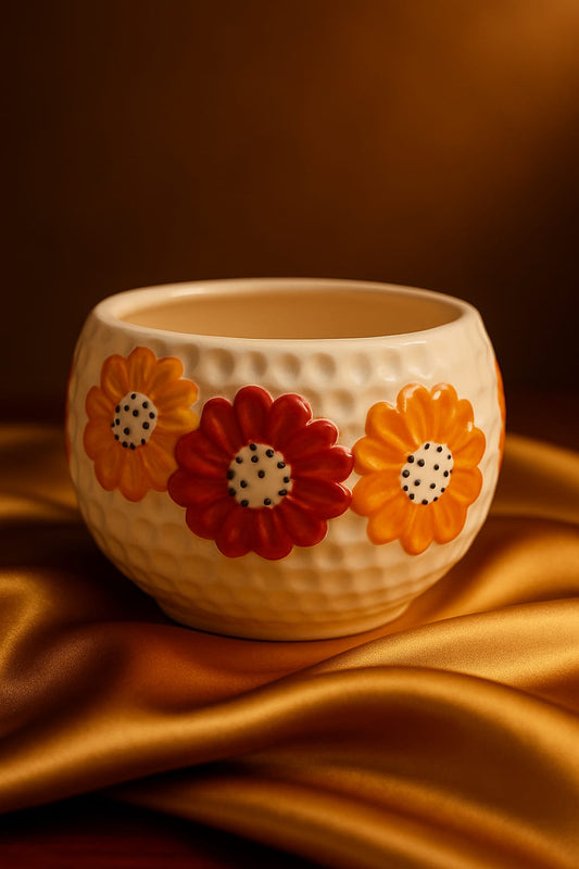 Beautiful Ceremic Red & Yellow Flowers Planter