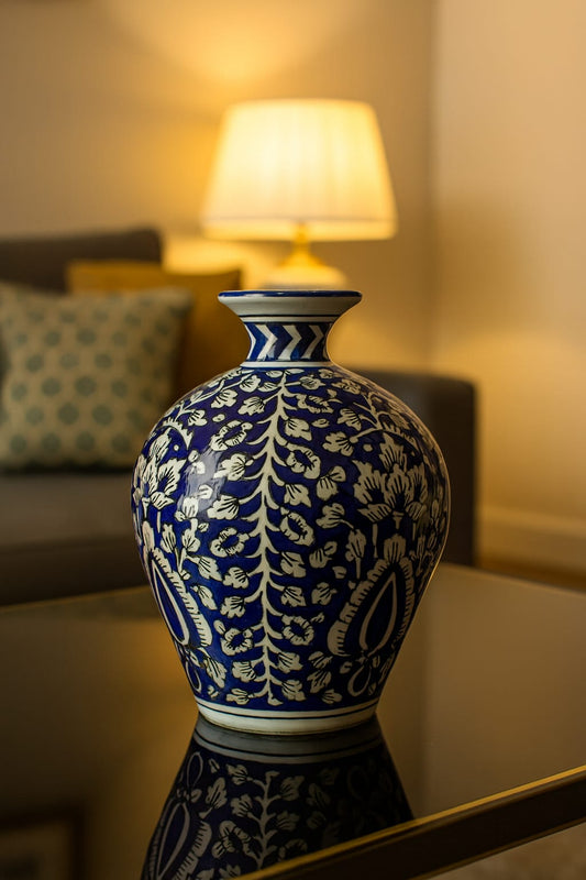Handpainted Blue Pottery Ceremic Big Vase