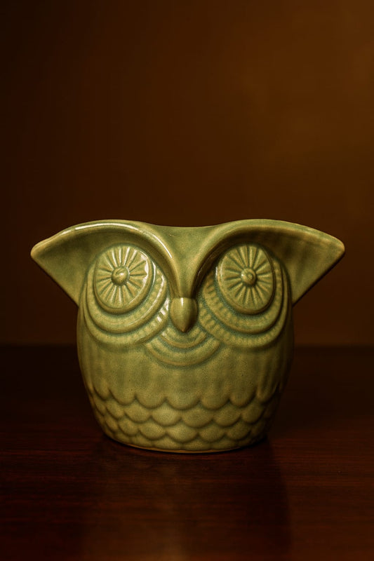 Owl Ceramic Planter – Elegant Green Finish