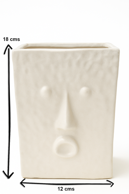 Abstract Face Ceramic Vase – Modern White Textured Decorative Flower Vase (18 × 12 cm)