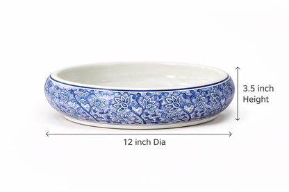 House of Elegance Hub Blue & White Porcelain Urli Bowl – Decorative Floating Flower Bowl with Water & Candle Setup | Premium Imported Ceramic Urli for Home Decor, Living Room & Festive Use