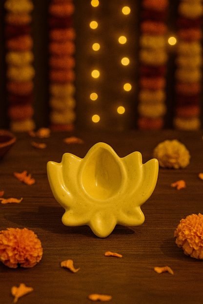 Ceramic Lotus Shape Diya | Decorative Oil Lamp for Puja, Temple & Festive Home Décor | Gift Article