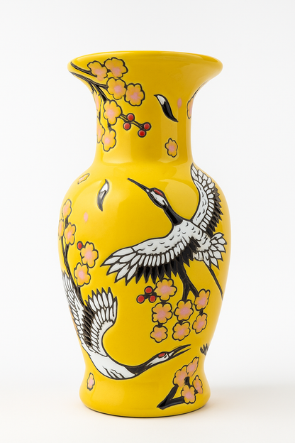 Japanese Porcelain Vase | Imported Crane & Cherry Blossom Design | Available in 3 Colors