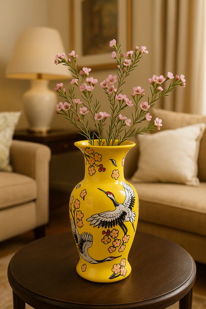 Japanese Porcelain Vase | Imported Crane & Cherry Blossom Design | Available in 3 Colors