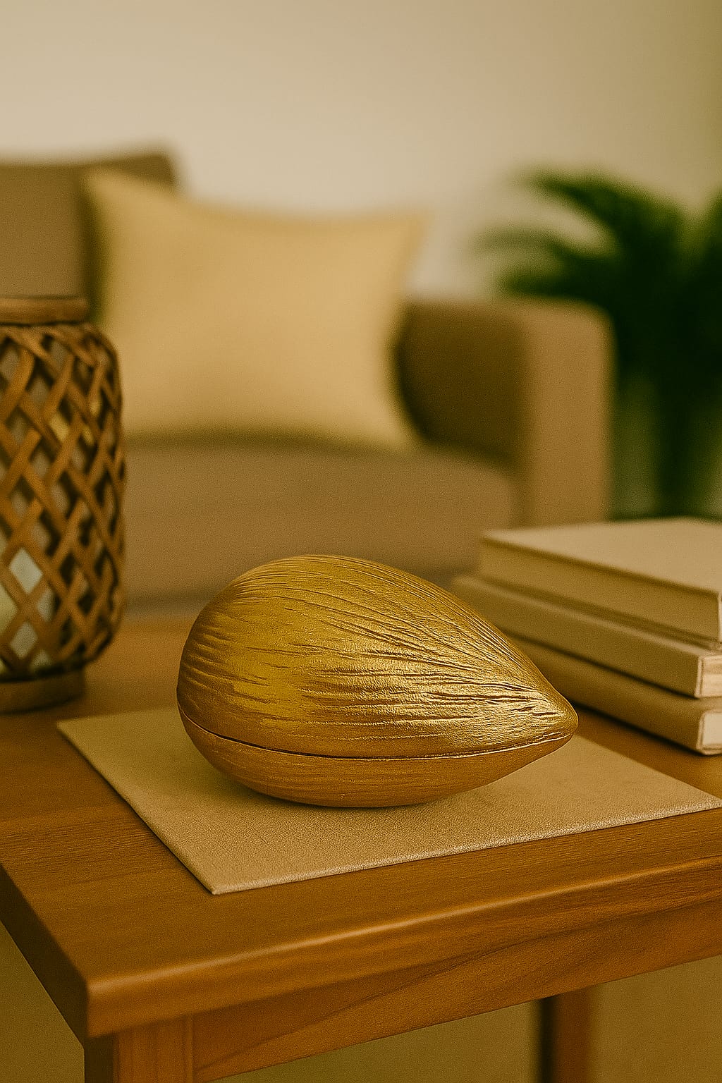 Golden Brass Almond Decorative Accent | Luxury Home Table Decor