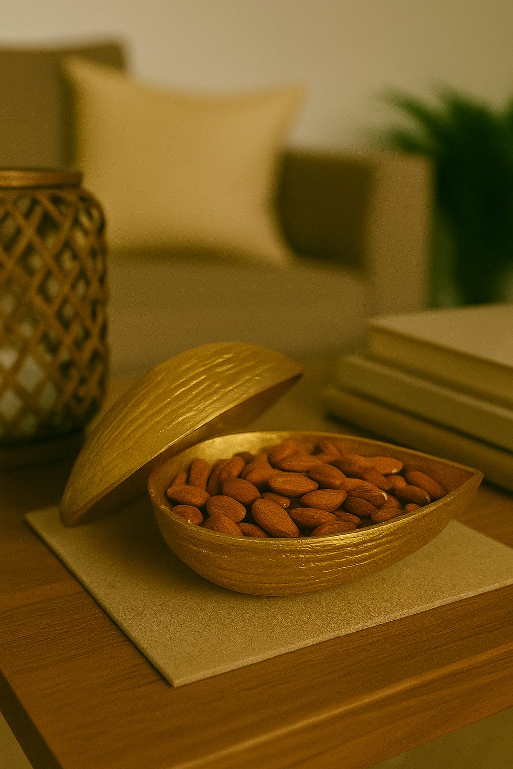 Golden Brass Almond Decorative Accent | Luxury Home Table Decor