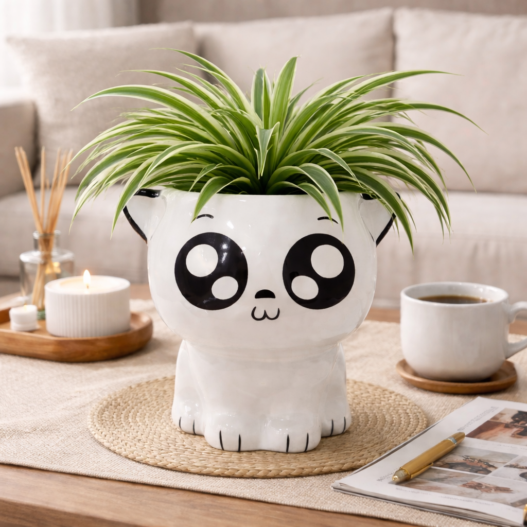 Cute Cat Shaped Ceramic Planter | 8 inch Height × 7.5 inch Diameter | Indoor & Outdoor Pot