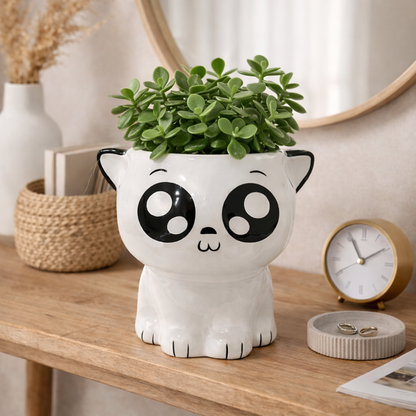 Cute Cat Shaped Ceramic Planter | 8 inch Height × 7.5 inch Diameter | Indoor & Outdoor Pot
