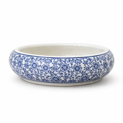 House of Elegance Hub 12 Inch Blue & White Porcelain Urli Bowl – Imported Ceramic Decorative Water Bowl for Floating Flowers & Candles, Centerpiece for Living Room, Festive & Diwali Decor