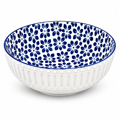 Premium Ceramic Serving Bowl (10 Inch, 5 Inch Height) | Blue & White Pattern | Large Salad, Fruit & Snack Bowl | Microwave & Dishwasher Safe | Elegant Dining Bowl – House of Elegance Hub