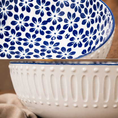 Premium Ceramic Serving Bowl (10 Inch, 5 Inch Height) | Blue & White Pattern | Large Salad, Fruit & Snack Bowl | Microwave & Dishwasher Safe | Elegant Dining Bowl – House of Elegance Hub