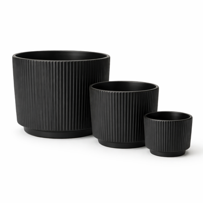 Modern Black / White Ceramic Planter (Set of 3 ) | Elegant Black / White Ribbed Design