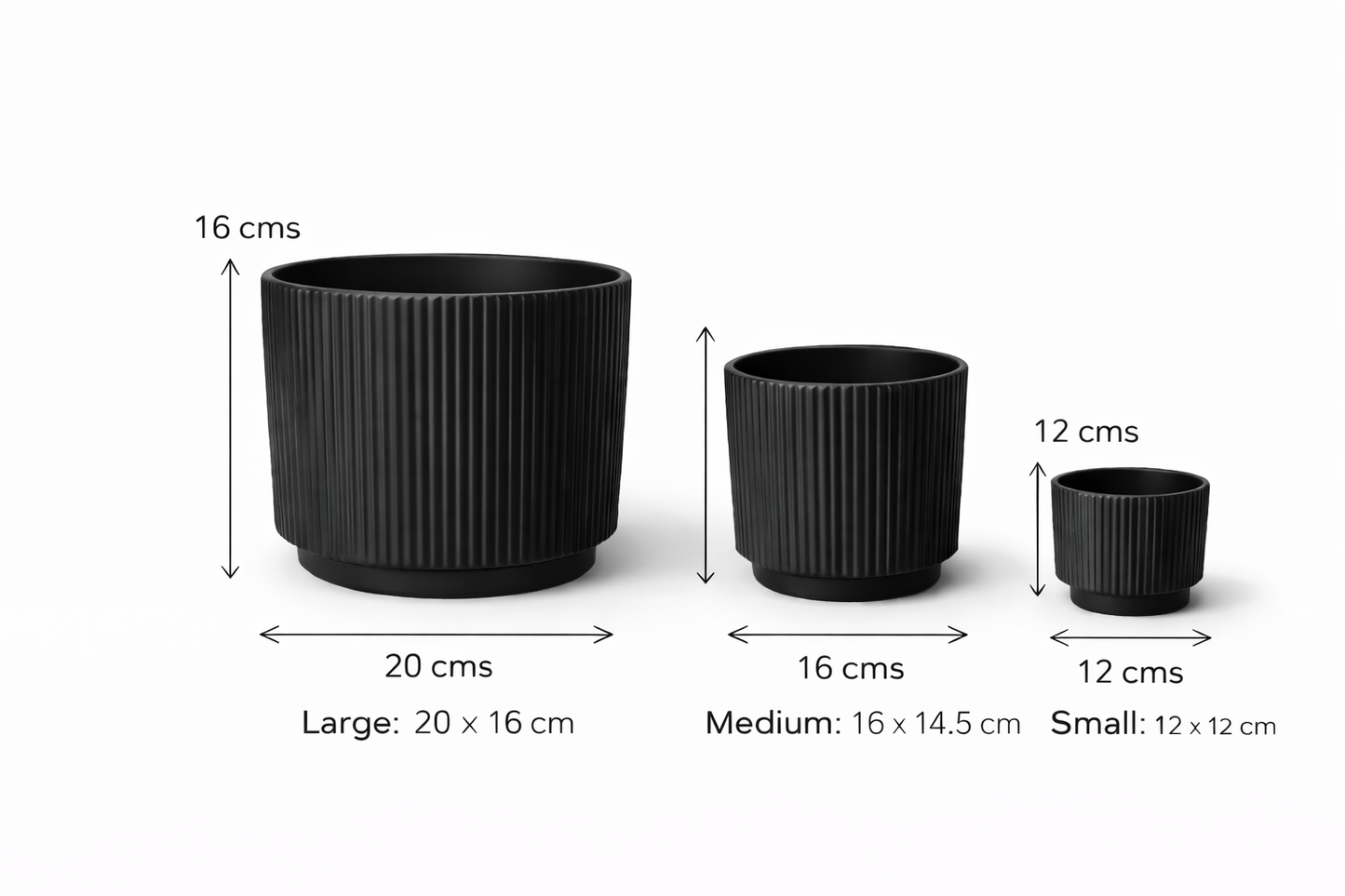 House of Elegance Hub Ceramic Planter Pots Set of 3 (Small, Medium, Large) | Ribbed Design Indoor Plant Pots for Living Room, Balcony & Office | Decorative Planters for Succulents & Home Decor
