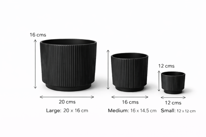 House of Elegance Hub Ceramic Planter Pots Set of 3 (Small, Medium, Large) | Ribbed Design Indoor Plant Pots for Living Room, Balcony & Office | Decorative Planters for Succulents & Home Decor