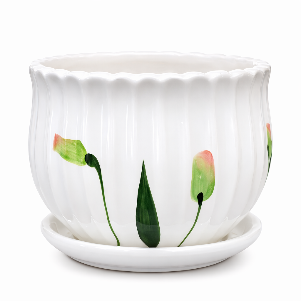 House of Elegance Hub 4 Inch Ceramic Planter Pot with Attached Saucer Tray | Premium Imported Ceramic Indoor Plant Pot for Succulents, Cactus & Bonsai | Decorative Small Flower Pot for Home, Office, Desk & Table Decor (White)