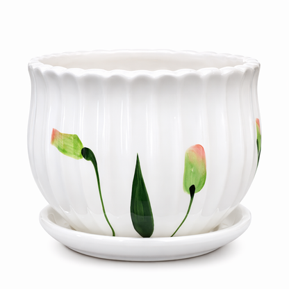 House of Elegance Hub 4 Inch Ceramic Planter Pot with Attached Saucer Tray | Premium Imported Ceramic Indoor Plant Pot for Succulents, Cactus & Bonsai | Decorative Small Flower Pot for Home, Office, Desk & Table Decor (White)