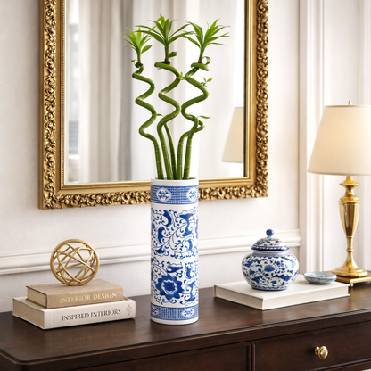 House of Elegance Hub 13 Inch Imported Porcelain Decorative Flower Vase | Blue & White Ceramic Tall Vase for Living Room, Table, Shelf & Home Decor | Elegant Floral Design Vase