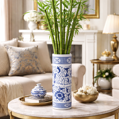 House of Elegance Hub 13 Inch Imported Porcelain Decorative Flower Vase | Blue & White Ceramic Tall Vase for Living Room, Table, Shelf & Home Decor | Elegant Floral Design Vase