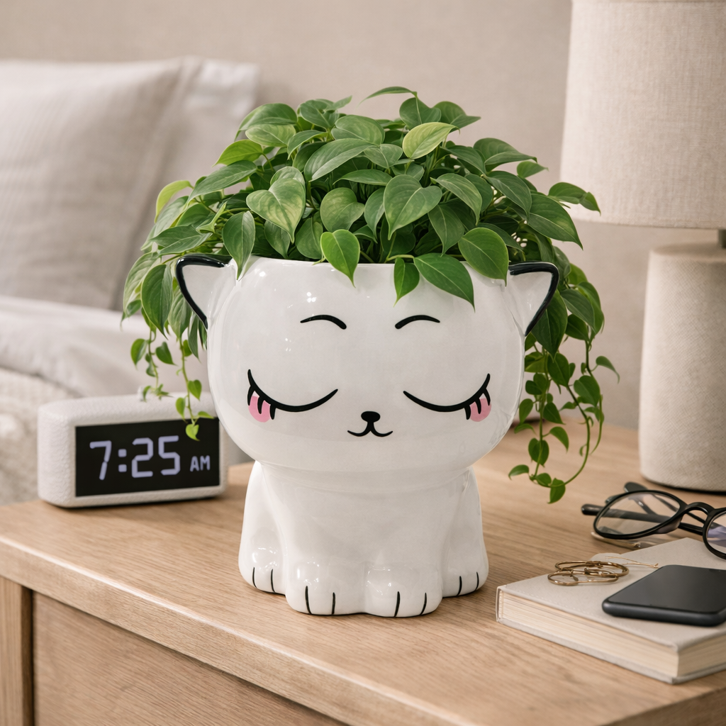 Cute Cat Shaped Ceramic Planter | 8 inch Height × 7.5 inch Diameter | Indoor & Outdoor Pot