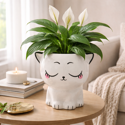 Cute Cat Shaped Ceramic Planter | 8 inch Height × 7.5 inch Diameter | Indoor & Outdoor Pot