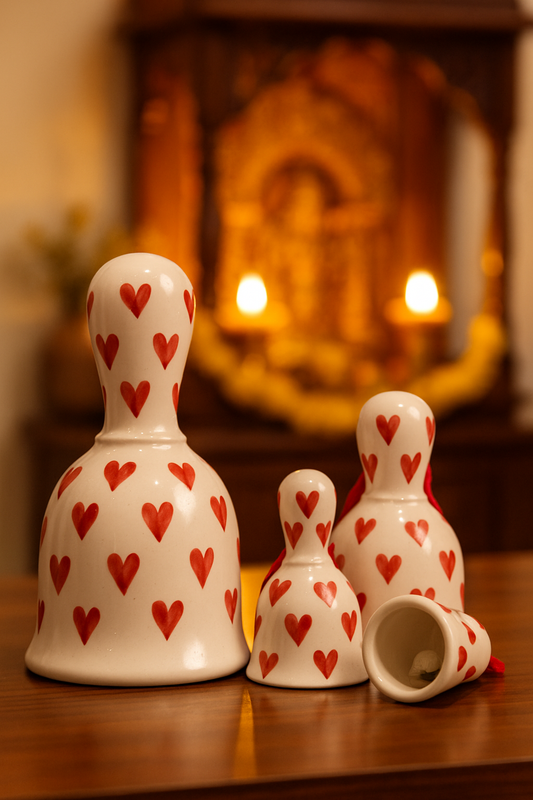 Decorative Ceramic Wall Hanging Bells – Heart Design (Pack of 4) | Handcrafted Ringing Bells for Positive Energy & Home Décor