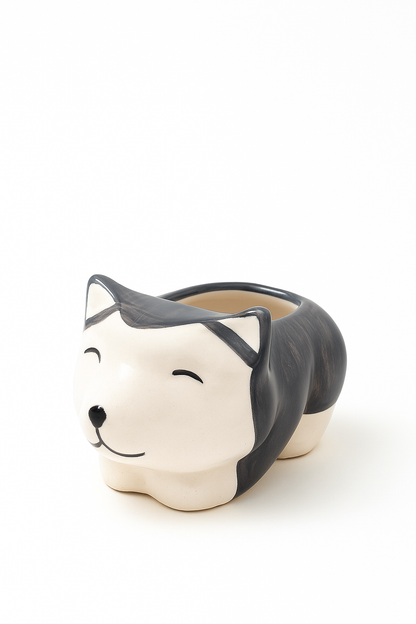Cute Husky Dog Ceramic Planter – Mini Animal Succulent Pot for Home & Office Decor (11 × 7 × 7 cm)