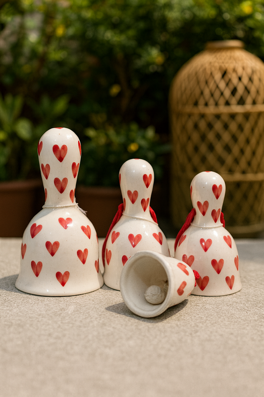 Decorative Ceramic Wall Hanging Bells – Heart Design (Pack of 4) | Handcrafted Ringing Bells for Positive Energy & Home Décor