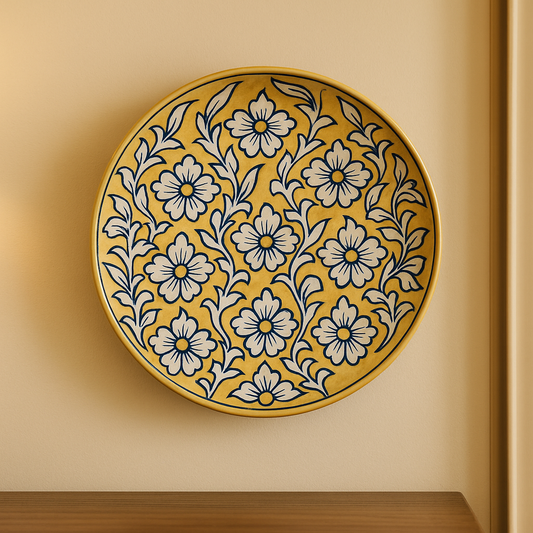 Beautiful Decorative Wall Plate – 8 Inch | Yellow & Blue Floral Pattern Ceramic Wall Art | Elegant Wall Décor for Living Room, Bedroom & Office | HouseOfEleganceHub