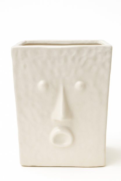 Abstract Face Ceramic Vase – Modern White Textured Decorative Flower Vase (18 × 12 cm)