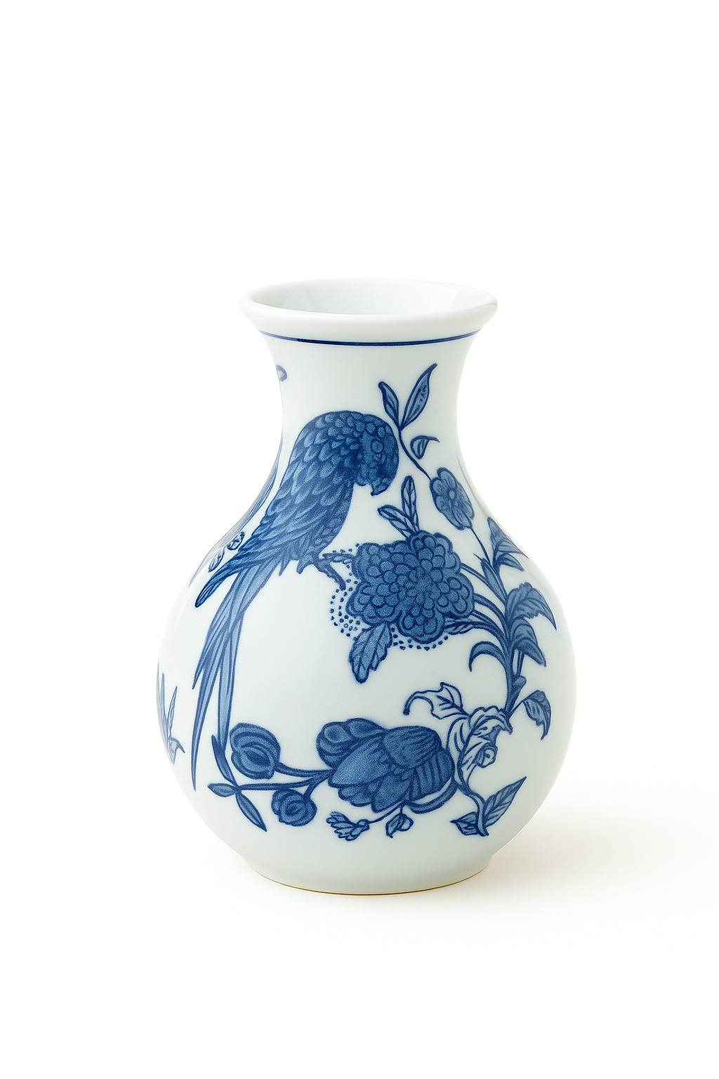 Chinese Porcelain Vase | Blue & White Ceramic Flower Vase (16.5 cm) | Bird & Floral Design | Oriental Decorative Pot for Living Room, Bedroom & Table Décor