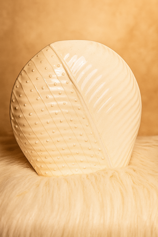 Leaf Pattern White Ceramic Vase