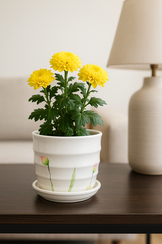 Premium Handcrafted White Ceramic Planter with Floral Detailing – 3.5x4 Inch | Elegant Small Indoor Plant Pot | HouseOfEleganceHub | Luxury Export Collection | Designer Ceramic Planter for Home & Office
