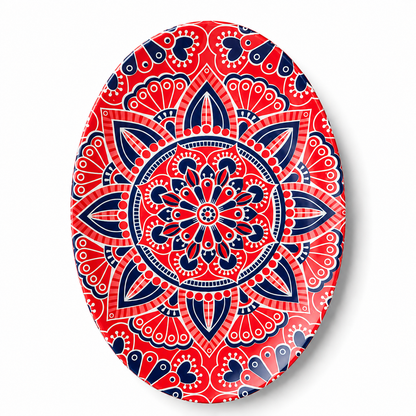 House of Elegance Hub Oval Ceramic Serving Plate | Mandala Design Decorative Platter for Snacks, Desserts, Fruits & Tea Serving | Premium Gloss Finish Oval Plate | 27 x 17 cm