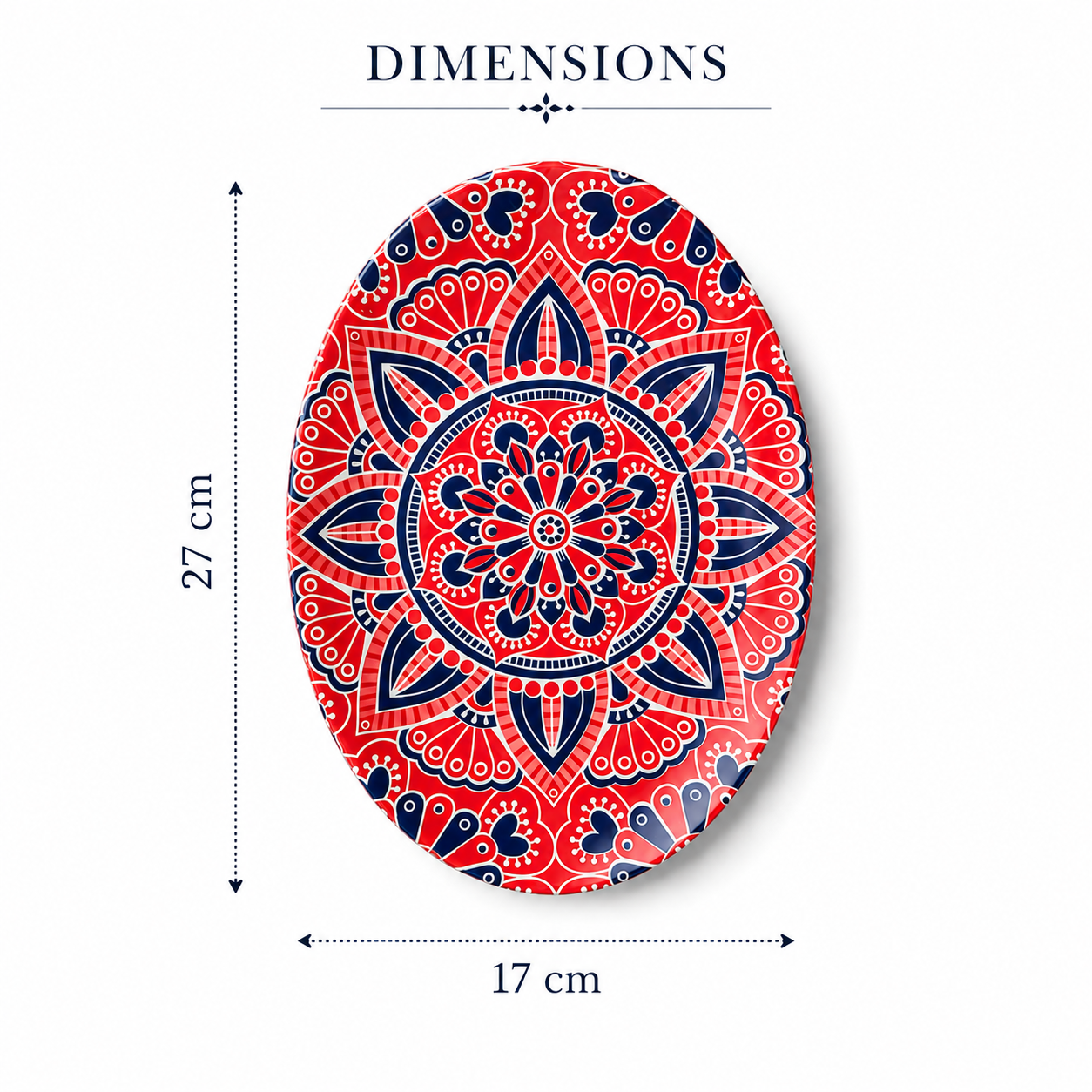 House of Elegance Hub Oval Ceramic Serving Plate | Mandala Design Decorative Platter for Snacks, Desserts, Fruits & Tea Serving | Premium Gloss Finish Oval Plate | 27 x 17 cm