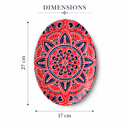 House of Elegance Hub Oval Ceramic Serving Plate | Mandala Design Decorative Platter for Snacks, Desserts, Fruits & Tea Serving | Premium Gloss Finish Oval Plate | 27 x 17 cm