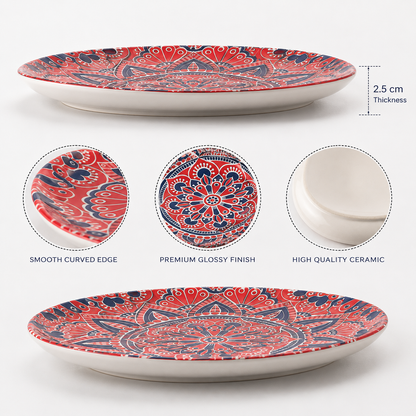 House of Elegance Hub Oval Ceramic Serving Plate | Mandala Design Decorative Platter for Snacks, Desserts, Fruits & Tea Serving | Premium Gloss Finish Oval Plate | 27 x 17 cm