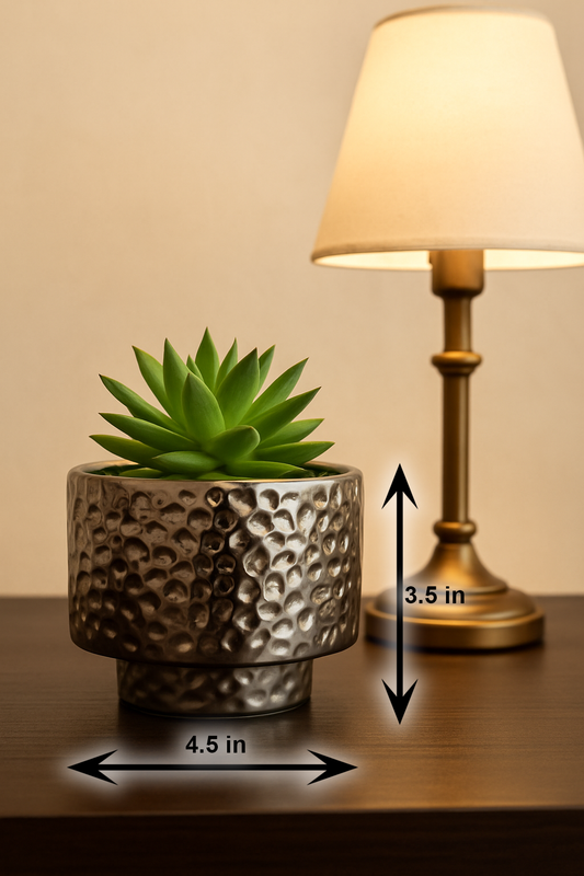 Exquisite Hammered Metallic Ceramic Planter – 4.5x3.5 Inch | Luxury Tabletop Indoor Plant Pot | HouseOfEleganceHub | Premium Export Collection | Designer Ceramic Planter for Home & Office Décor