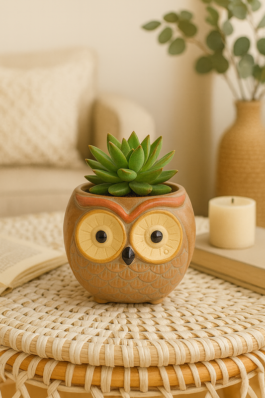 Cute Owl Head Ceramic Succulent Planter – 6.5 cm Mini Animal Pot for Home & Office Decor