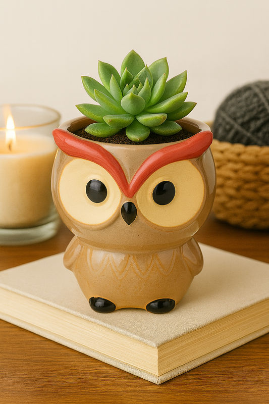 Cute Owl Ceramic Planter – Mini Animal Flower Pot for Home & Desk Decor (7 × 8 cm)