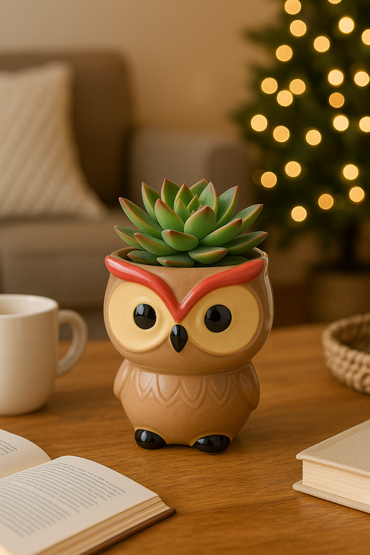 Cute Owl Ceramic Planter – Mini Animal Flower Pot for Home & Desk Decor (7 × 8 cm)