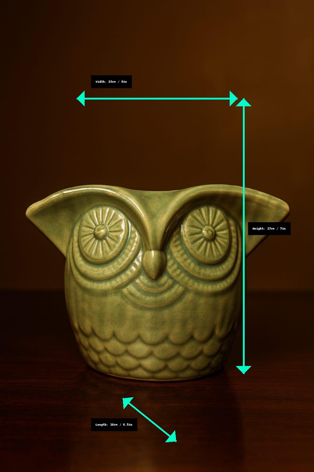 Owl Ceramic Planter – Elegant Green Finish