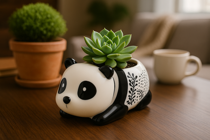 Big Eyes Panda Ceramic Planter – Cute Animal Succulent Pot (10 cm × 8 cm × 6 cm)