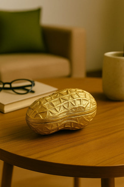 Golden Brass Peanut Shaped Serveware Bowl | Decorative Storage & Table Accent | Luxury Home & Table Decor
