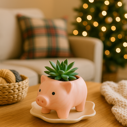 Cute Pig Ceramic Planter |Mini Animal Succulent Pot for Home Décor